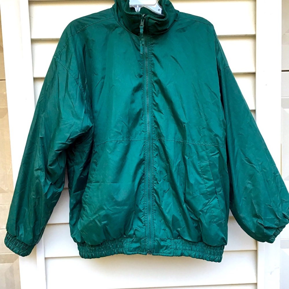 VTG Trader Bay Jacket Mens Sz Large Green Reversible Nylon Fleece Full Zip